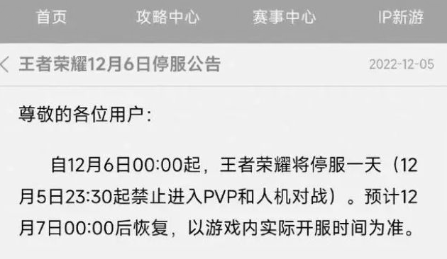 王者荣耀12月6日停服一天有什么补偿