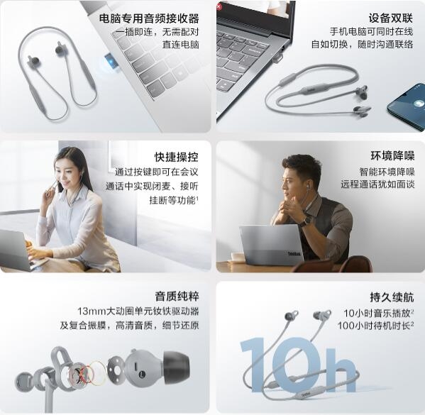 联想推出ThinkBook UC100无线耳机：磁吸设计、支持一机双联